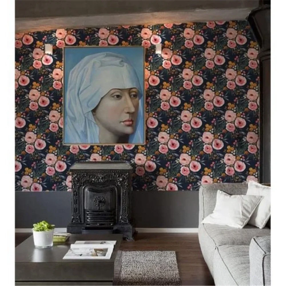 Floral Removable Wallpaper Navy Blue/Pink Contact Paper Self Adhesive15.5